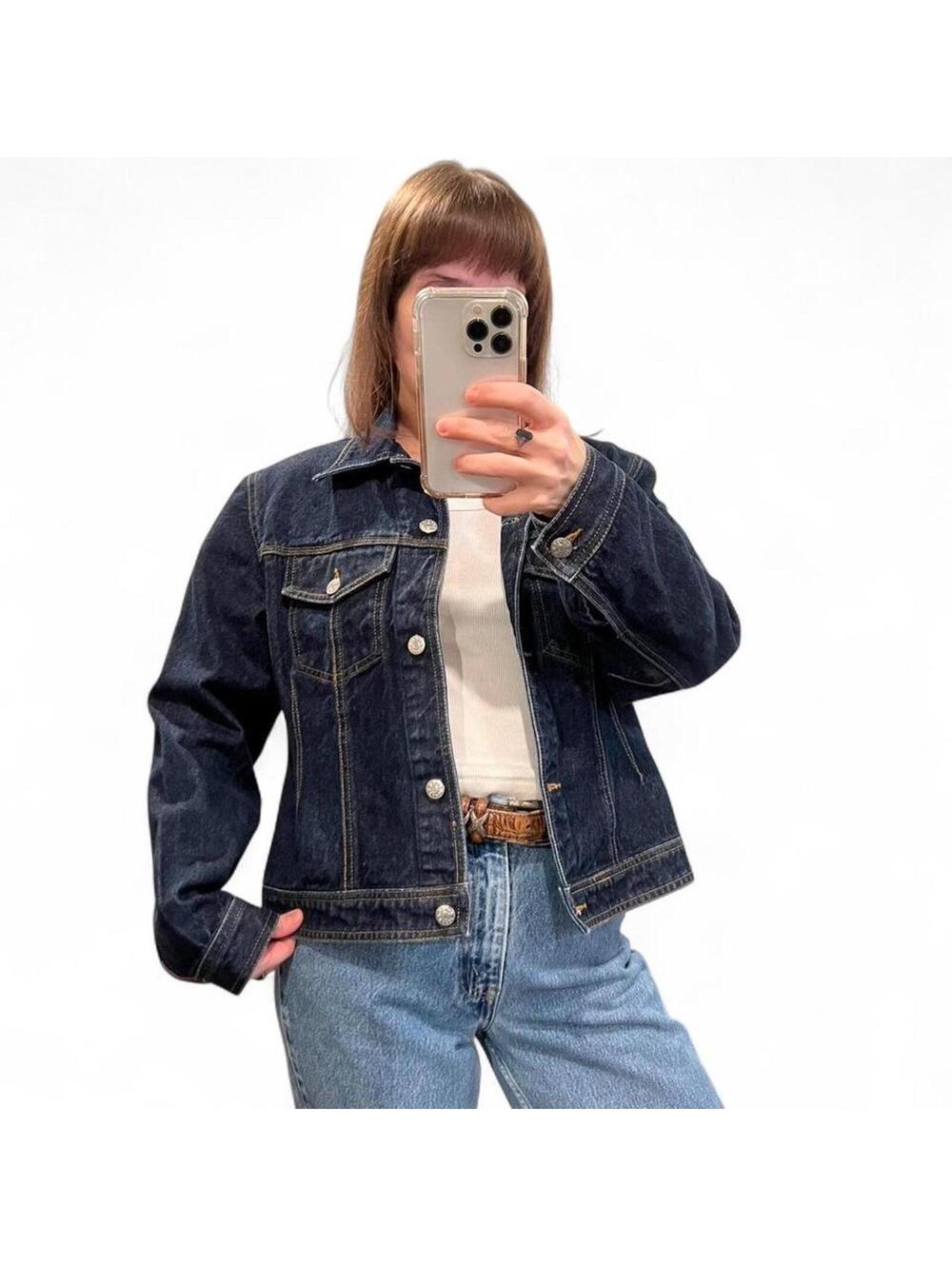 Vintage Y2K Esprit Dark Wash Denim Jacket Fitted Trucker